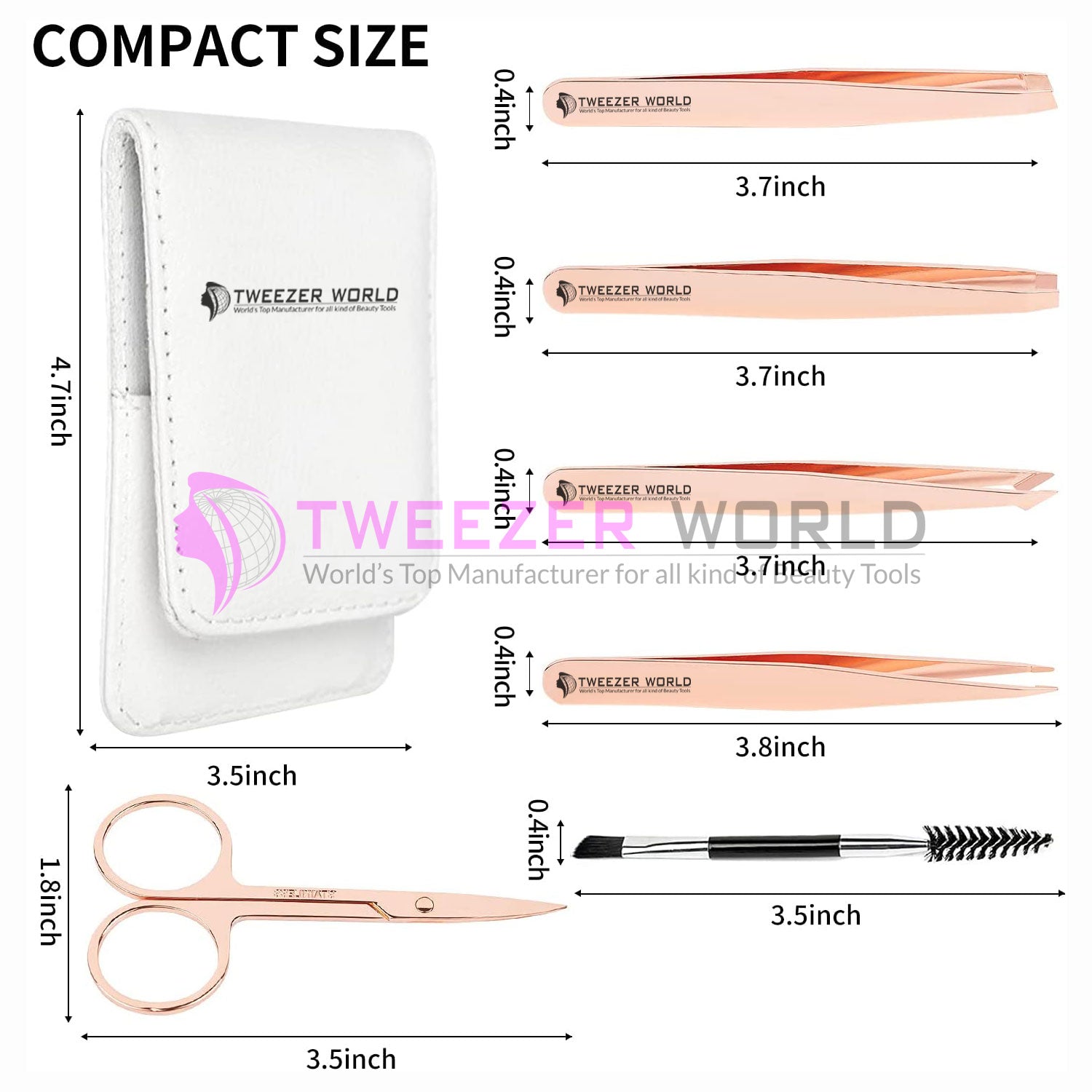 6cs Titanium Coated Rose Gold Eyebrow Tweezers Facial Hair Removal Set