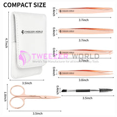 6cs Titanium Coated Rose Gold Eyebrow Tweezers Facial Hair Removal Set