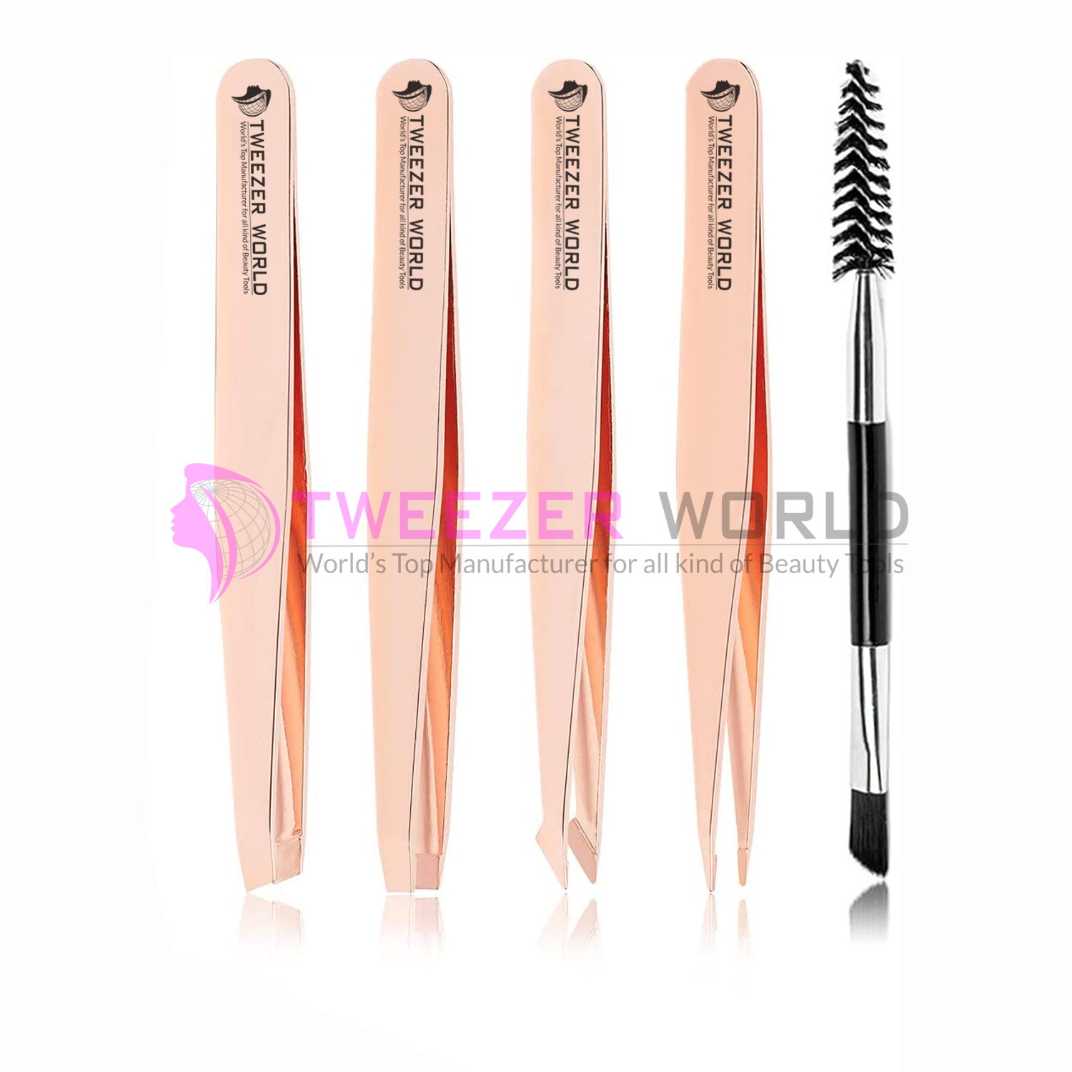 6cs Titanium Coated Rose Gold Eyebrow Tweezers Facial Hair Removal Set