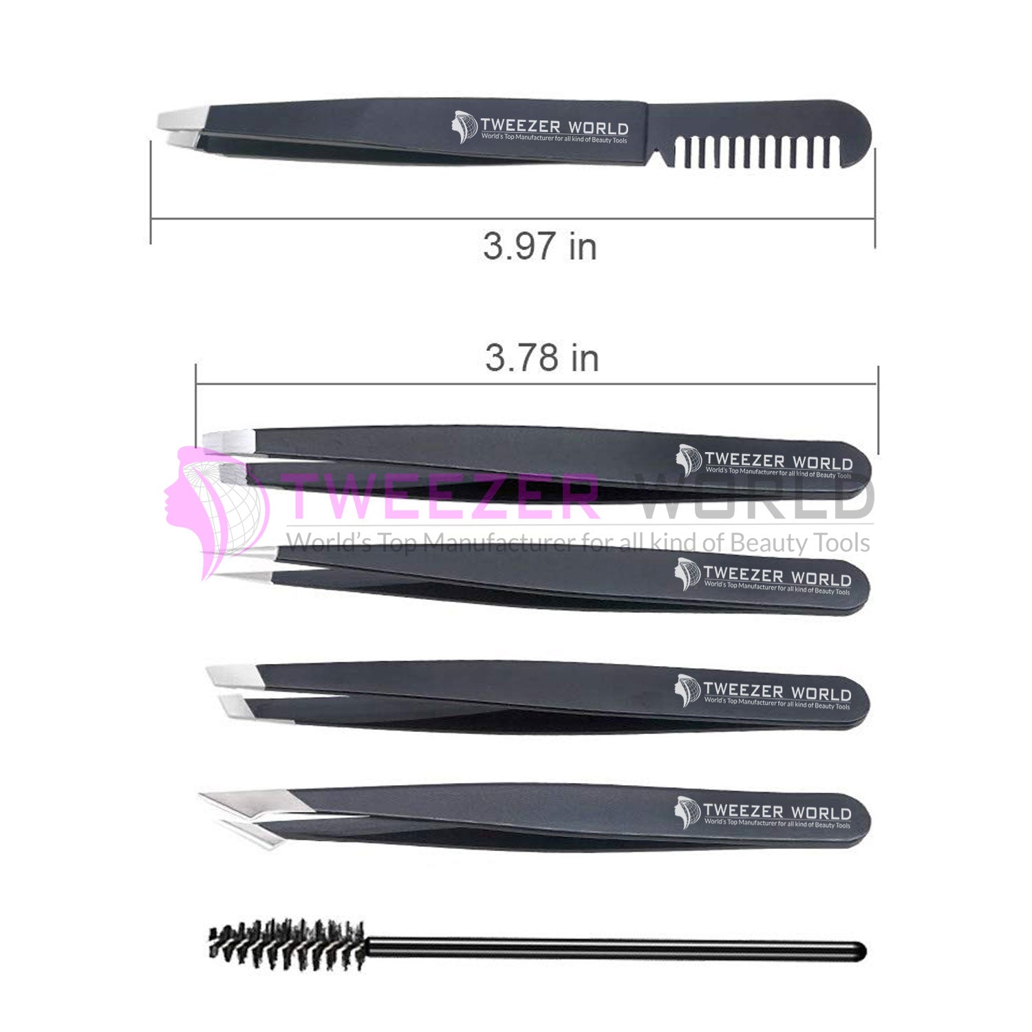 6Pcs Black Eyebrow Tweezers Set With Comb Women's Facial Hair Remover