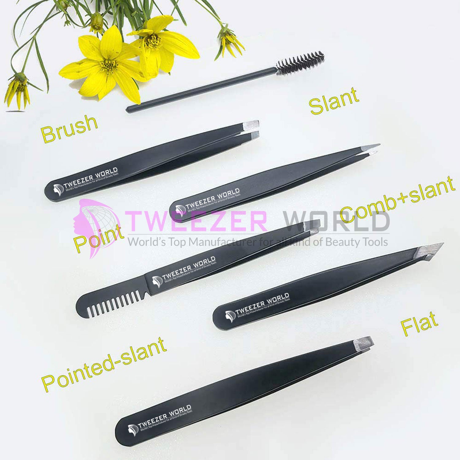 6Pcs Black Eyebrow Tweezers Set With Comb Women's Facial Hair Remover