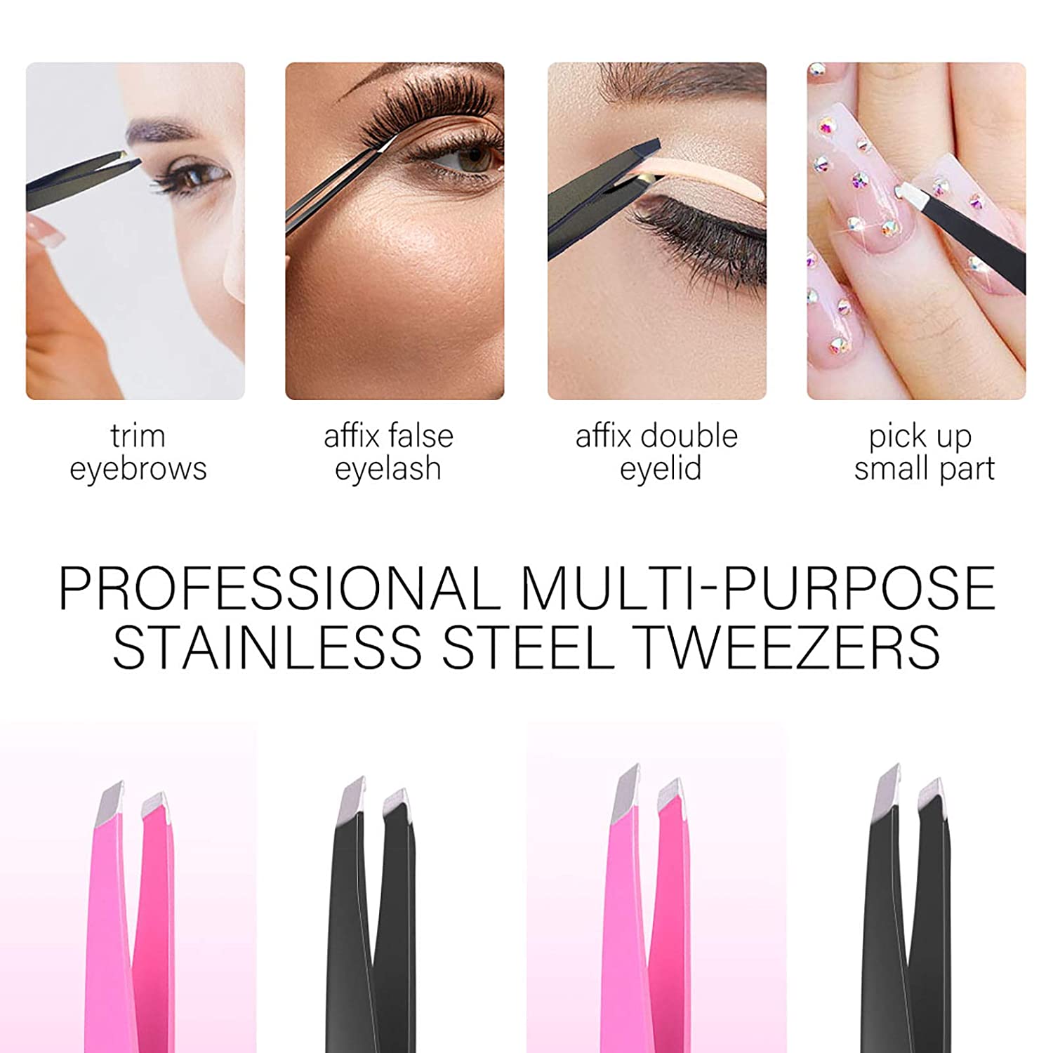 4 Packs Professional Stainless Steel Tweezers Set