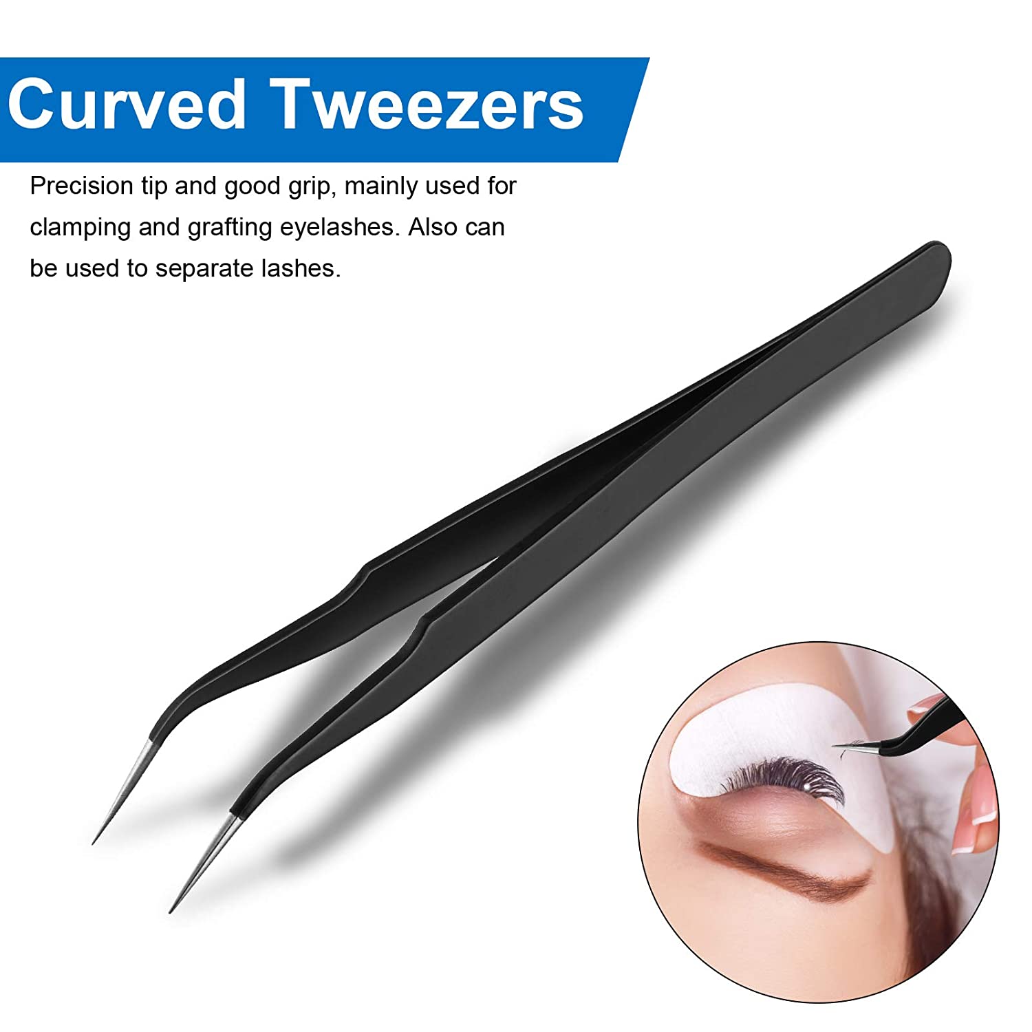 Top quality 2pcs Black Straight Curved Tip Eyelash Tweezers Set