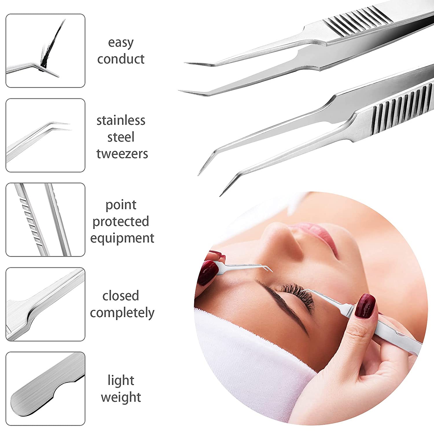 Stainless Steel 45 Degree Curved Tweezers Eyelash Applicator Tools