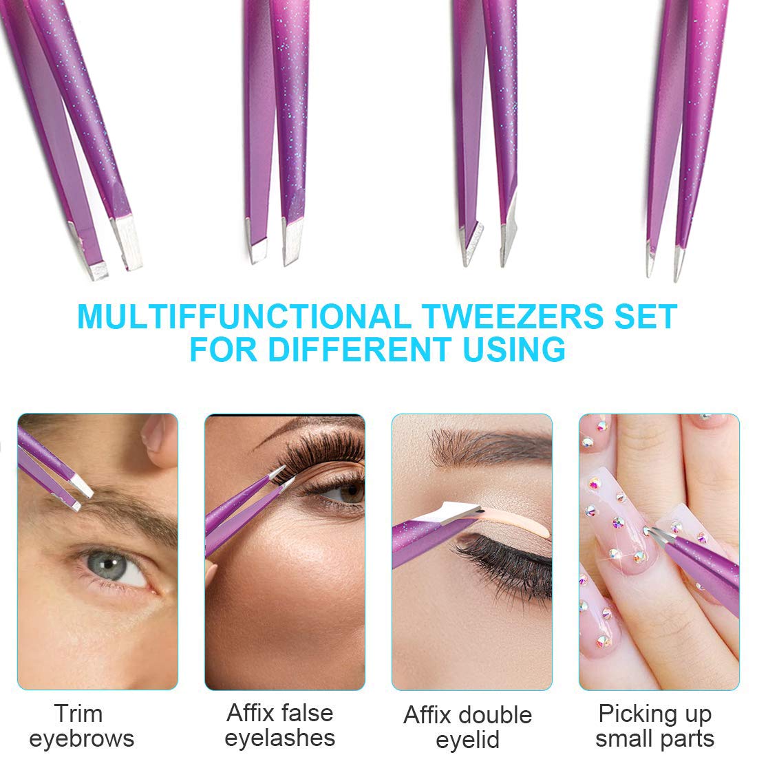 Slant Tweezers for Eyebrow - Professional Stainless Steel Slant Tip