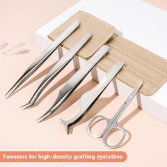 5pcs Eyelash Tools, False Eyelash Curler, Straight Tips Tweezers Set