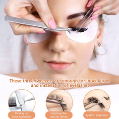 5pcs Eyelash Tools, False Eyelash Curler, Straight Tips Tweezers Set