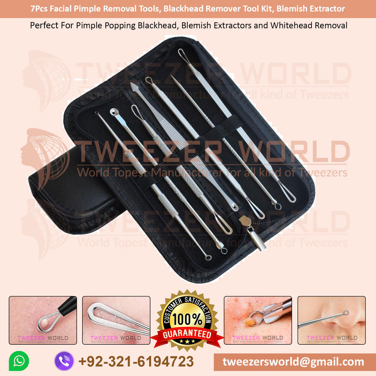 7Pcs Facial Pimple Removal, Blackhead Remover Kit, Blemish Tools