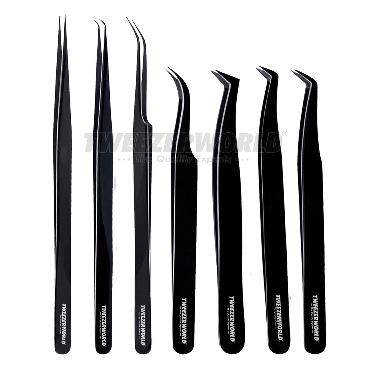 Black Tweezers 7pcs Complete Professional Eyelash Extension  Set