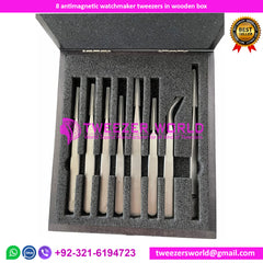 8 anti magnetic watchmaker tweezers in wooden box