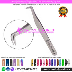 90 Angle Rounded Mega Volume Lash Tweezers Long Tip Slim