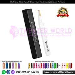 90 Degree White Handle Gold Fiber Tip Eyelash Tweezers