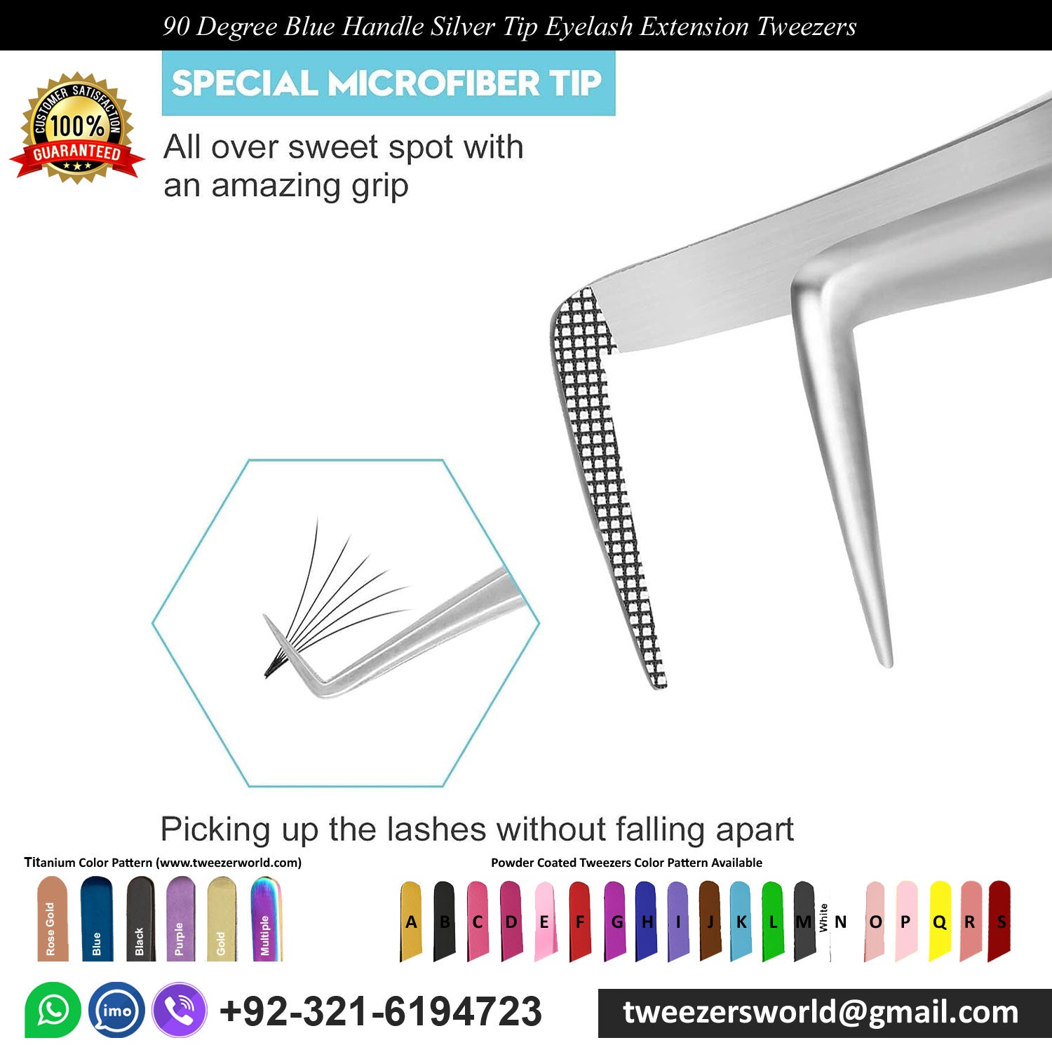 90 Angled Blue Stainless Steel Fiber Tip Tweezers