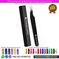 90 Degree Diamond Grip Black Powder Coated Best Eyelash Tweezers