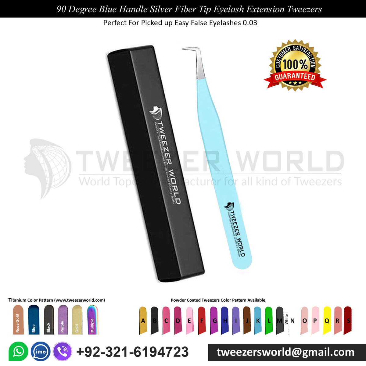 90 Angled Blue Stainless Steel Fiber Tip Tweezers