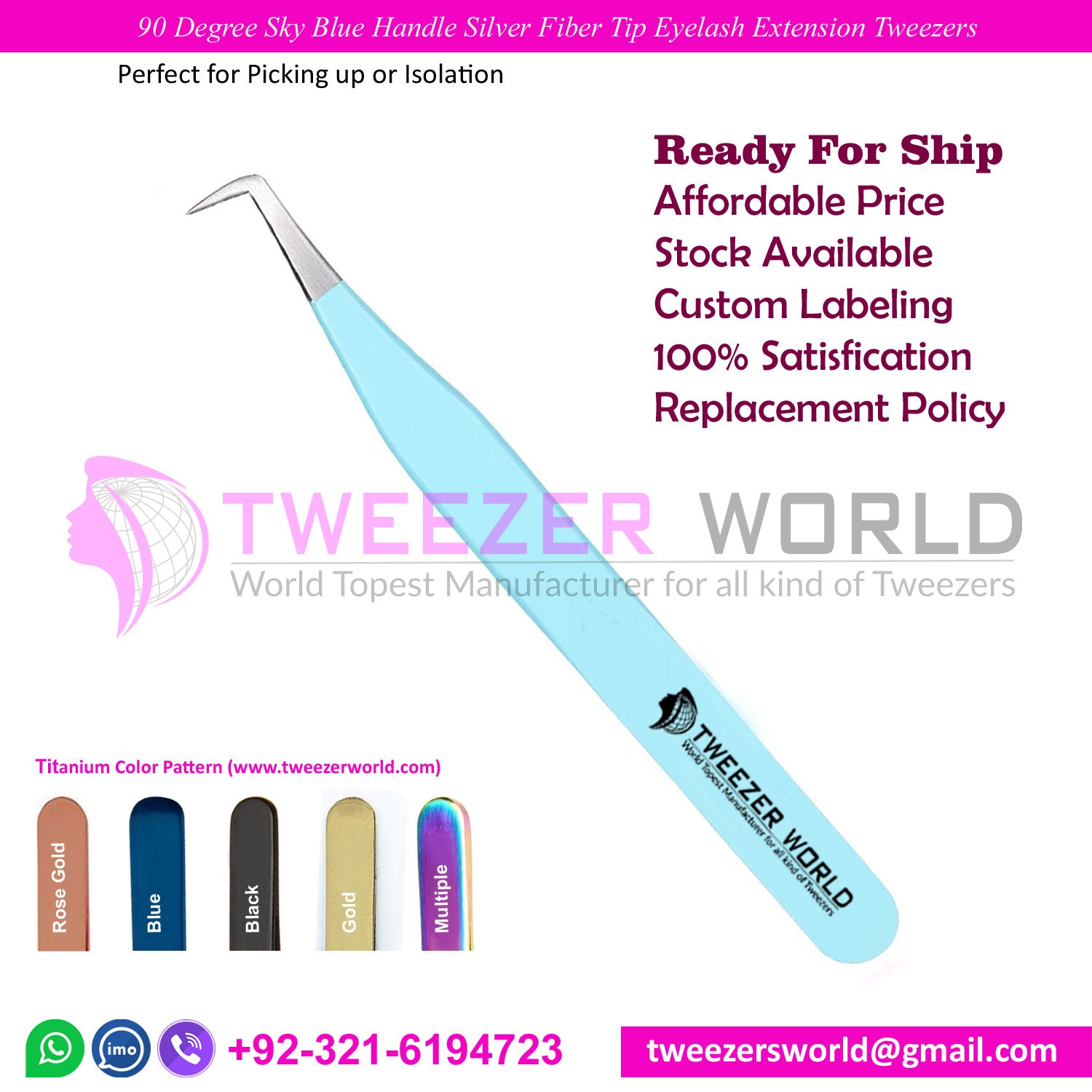 90 Angled Blue Stainless Steel Fiber Tip Tweezers