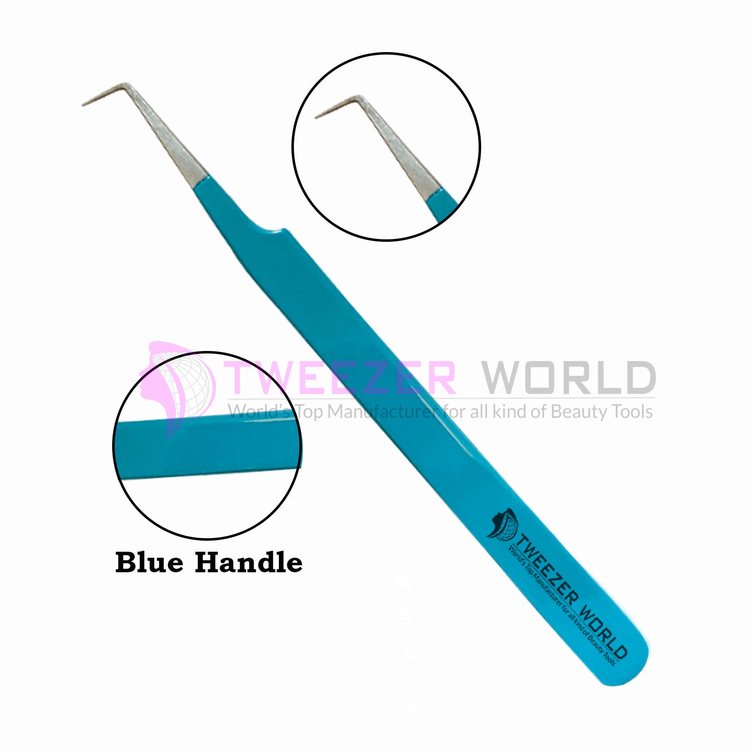 Professional 90 Degree Blue Handle Best Eyelash Tweezers