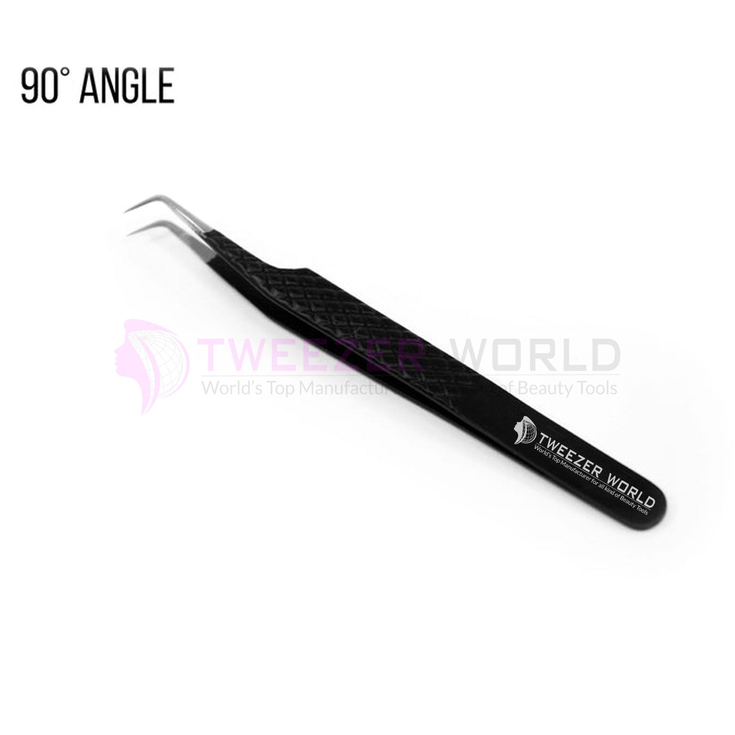 90 Degree Diamond Grip Black Powder Coated Best Eyelash Tweezers