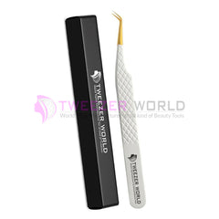 Diamond Grip 65 Degree Gold Tip White Handle Premium Lash Tweezers