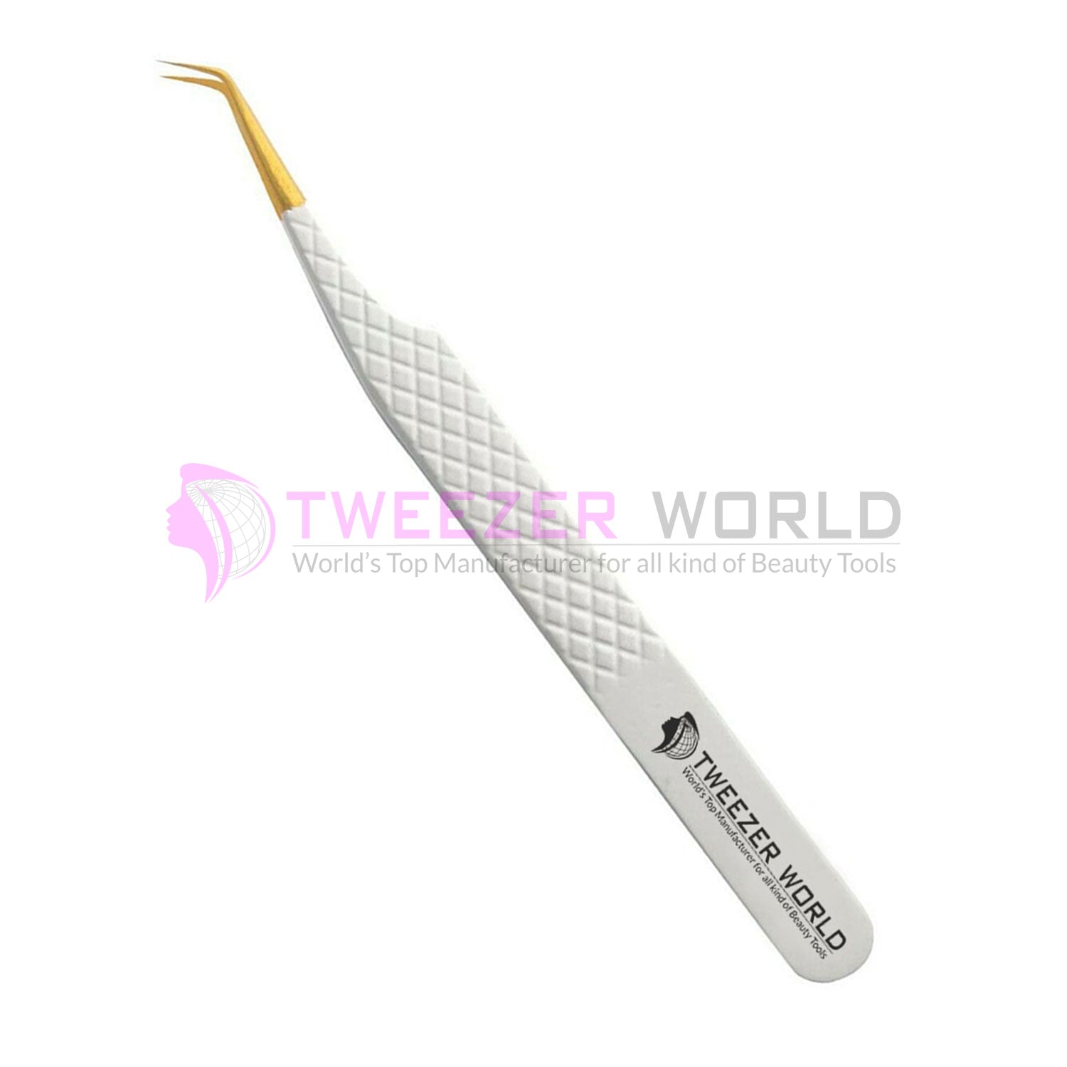 Diamond Grip 65 Degree Gold Tip White Handle Premium Lash Tweezers