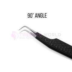 90 Degree Diamond Grip Black Powder Coated Best Eyelash Tweezers