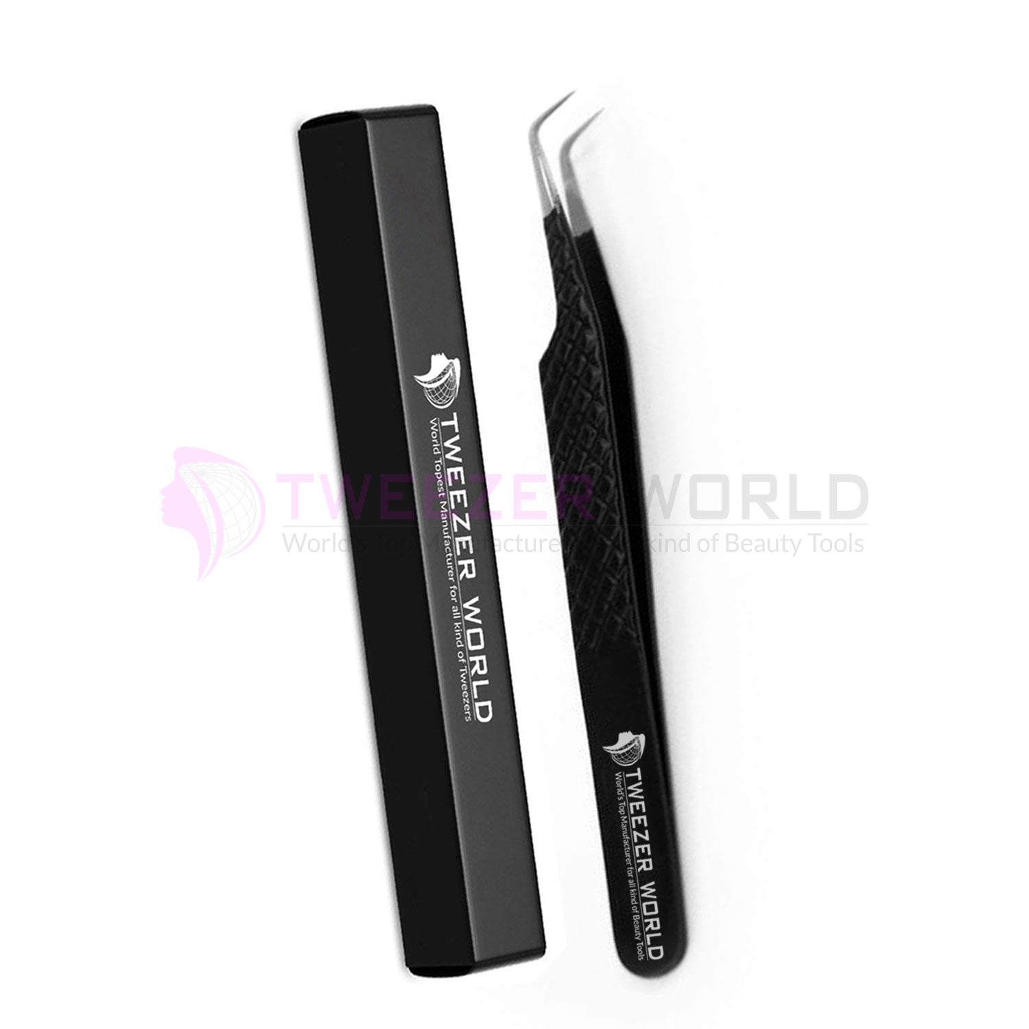 90 Degree Diamond Grip Black Powder Coated Best Eyelash Tweezers