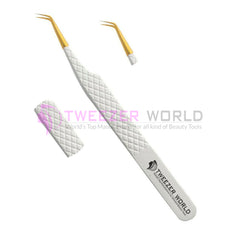 Diamond Grip 65 Degree Gold Tip White Handle Premium Lash Tweezers