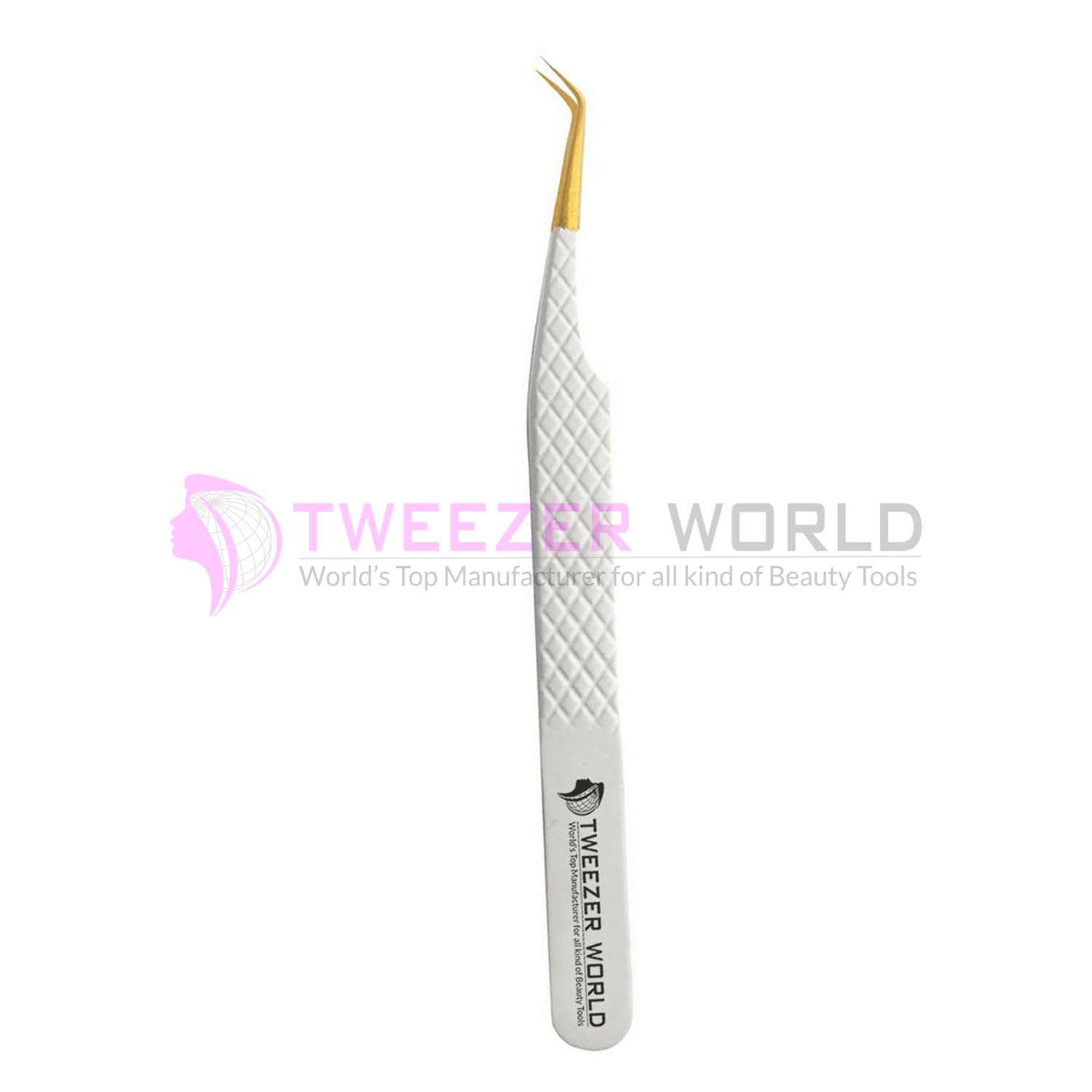 Diamond Grip 65 Degree Gold Tip White Handle Premium Lash Tweezers