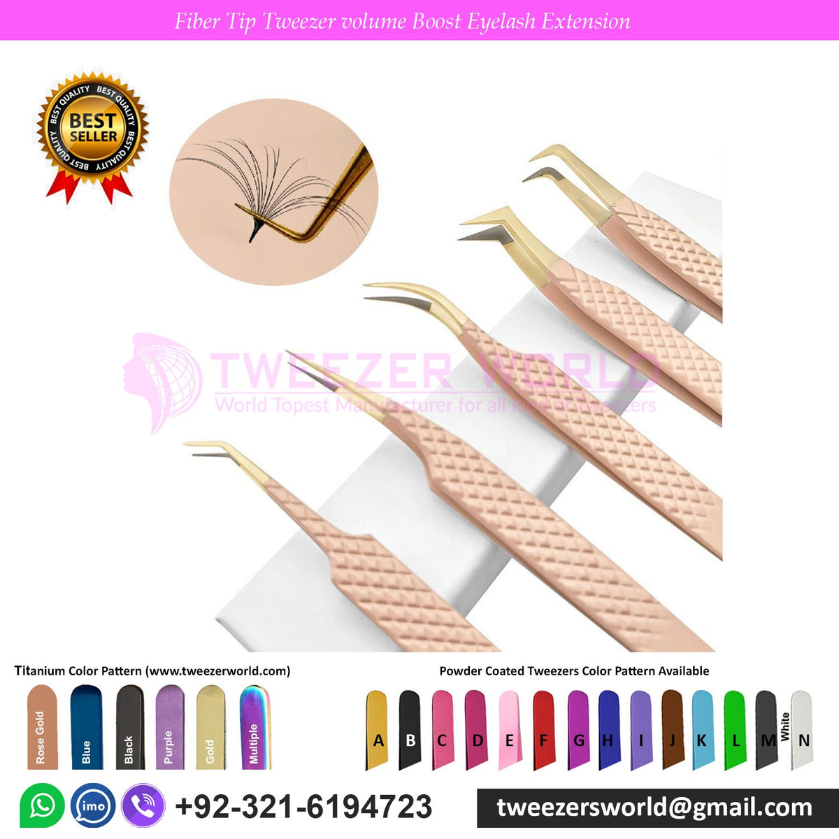 5pcs Fiber Tip Eyelash Tweezers Set Nude Handle Gold Tip