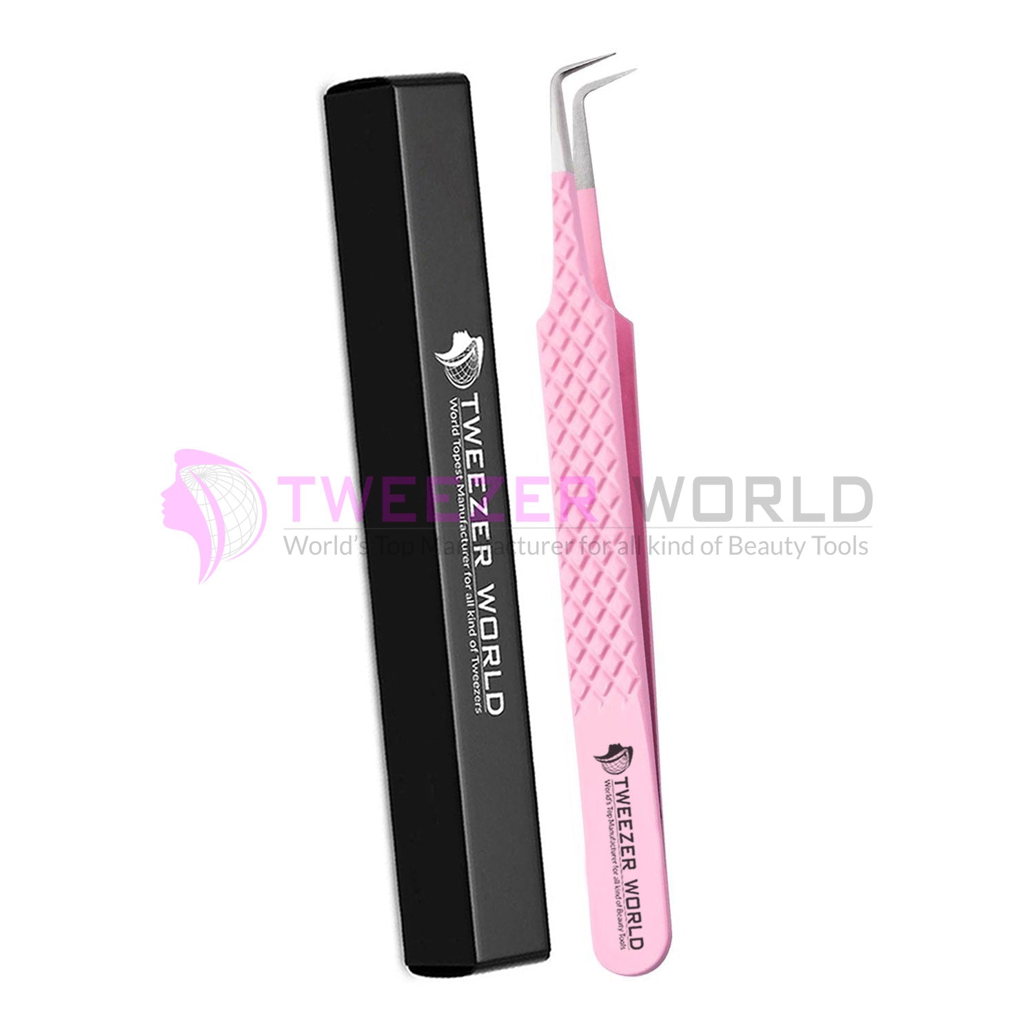 Diamond Grip 90 Degree Angled Pink Lash Extension Tweezers