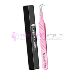 Diamond Grip 90 Degree Angled Pink Lash Extension Tweezers