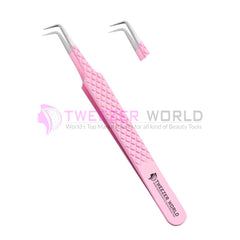 Diamond Grip 90 Degree Angled Pink Lash Extension Tweezers