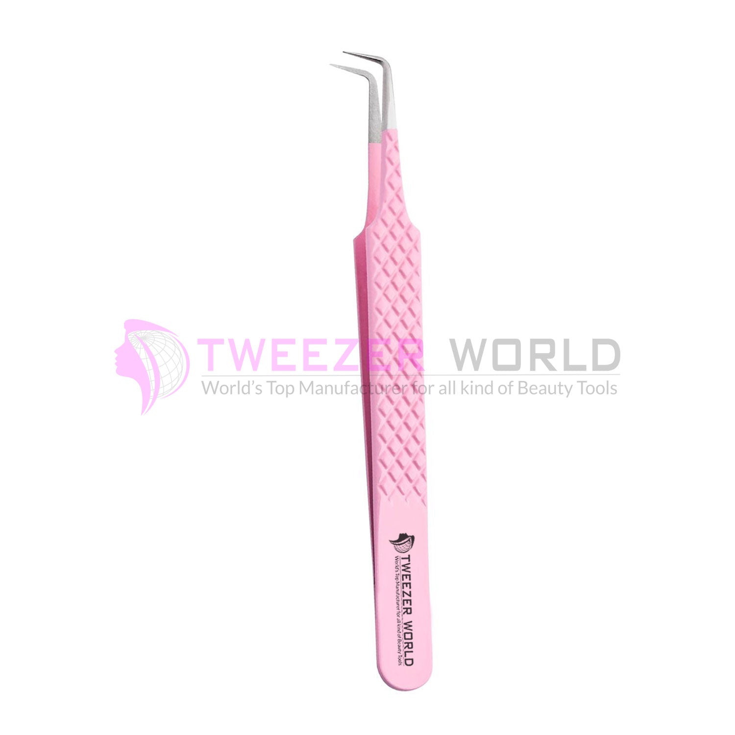 Diamond Grip 90 Degree Angled Pink Lash Extension Tweezers