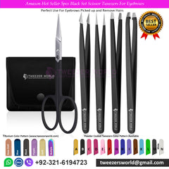 Amazon Hot Seller 5pcs Black Set Scissor Tweezers For Eyebrows