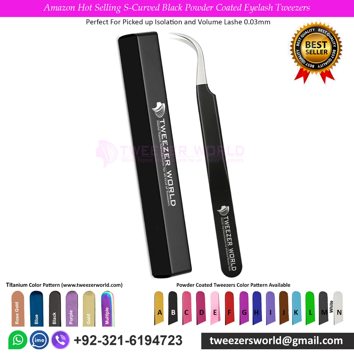 Amazon Hot Selling S-Curved Black Powder Coated Eyelash Tweezers