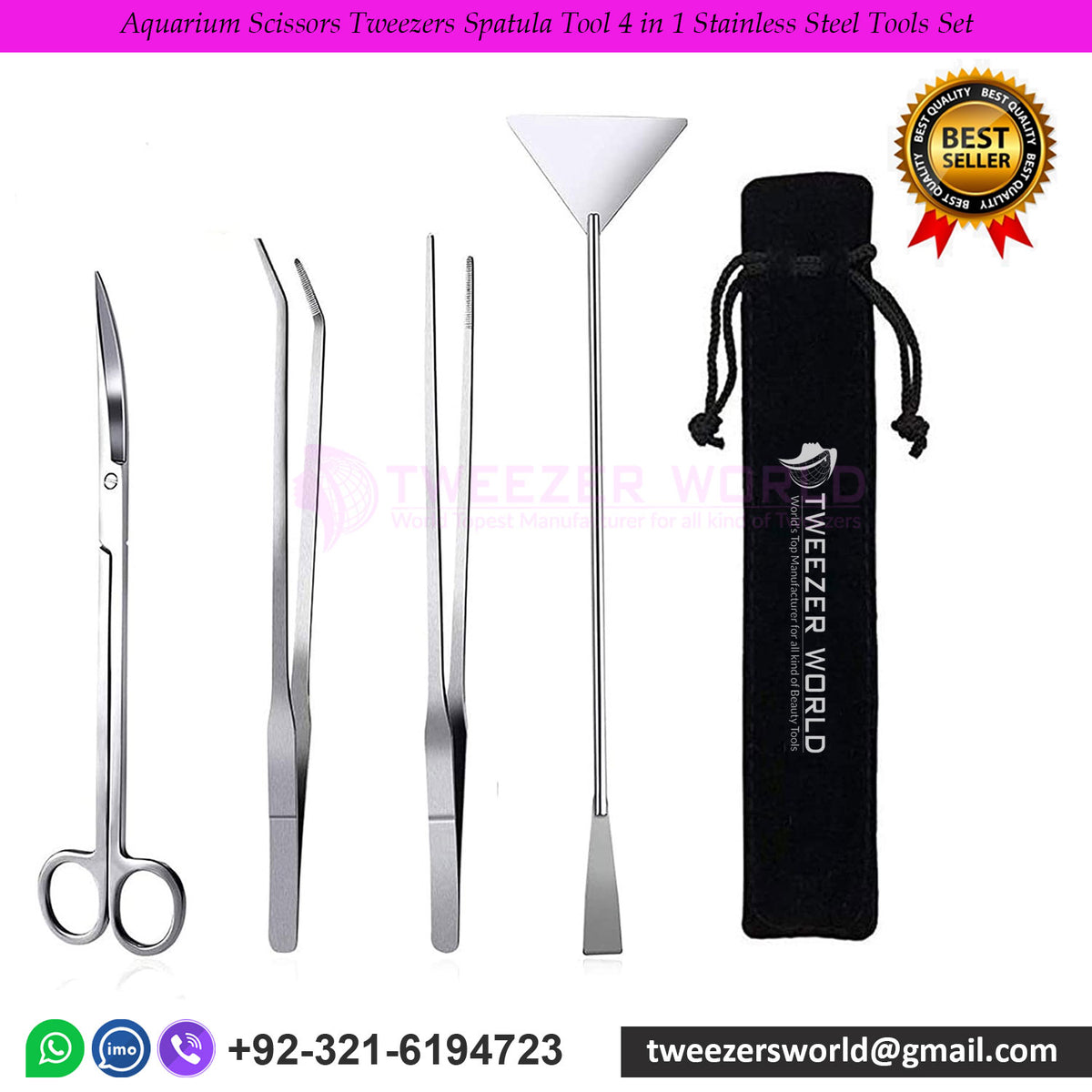 Aquarium Scissors Tweezers Spatula Tool 4 in 1 Stainless Steel Tools Set