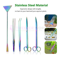 5 in 1 Long Stainless Steel Aquarium Tweezers Scissor Spatula Tools Kit