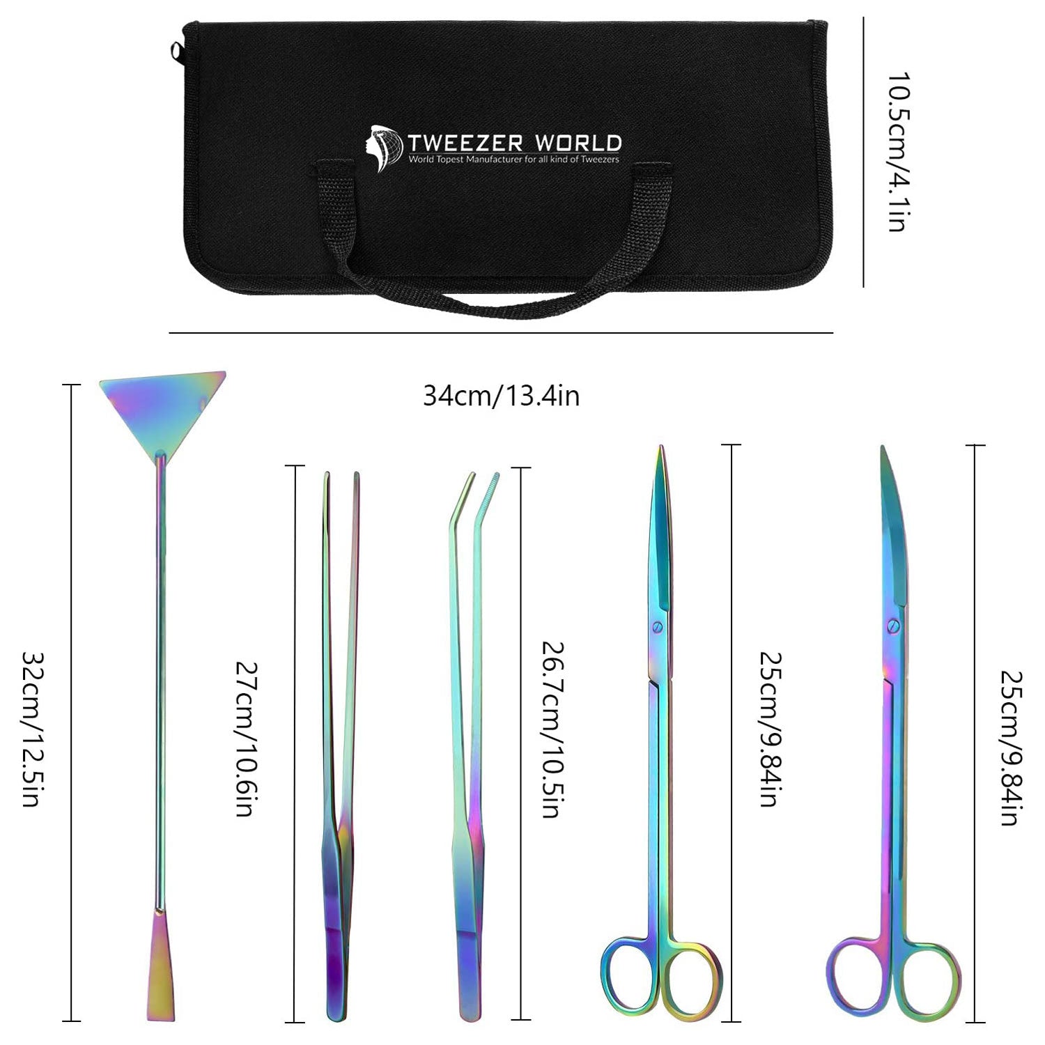 5 in 1 Long Stainless Steel Aquarium Tweezers Scissor Spatula Tools Kit