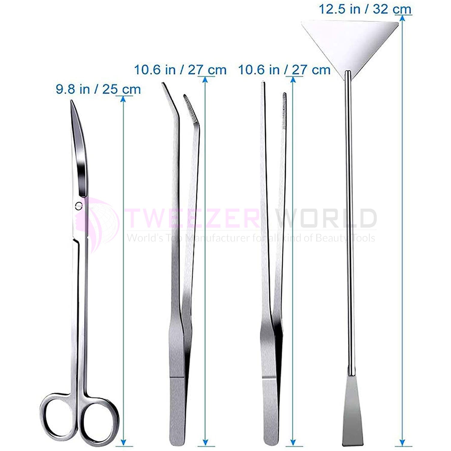 Aquarium Scissors Tweezers Spatula Tool 4 in 1 Stainless Steel Tools Set