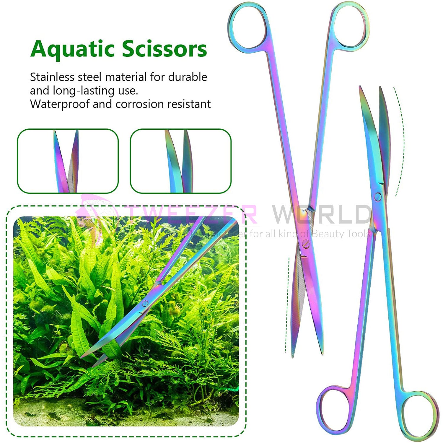 5 in 1 Long Stainless Steel Aquarium Tweezers Scissor Spatula Tools Kit