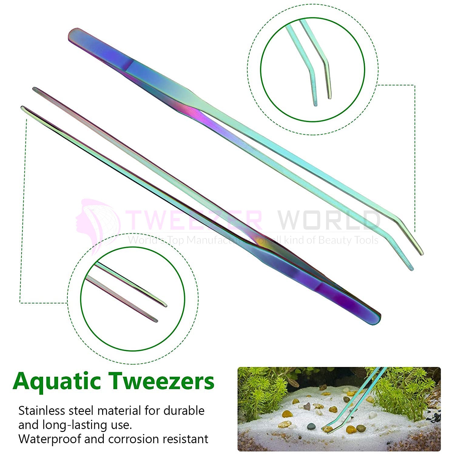 5 in 1 Long Stainless Steel Aquarium Tweezers Scissor Spatula Tools Kit