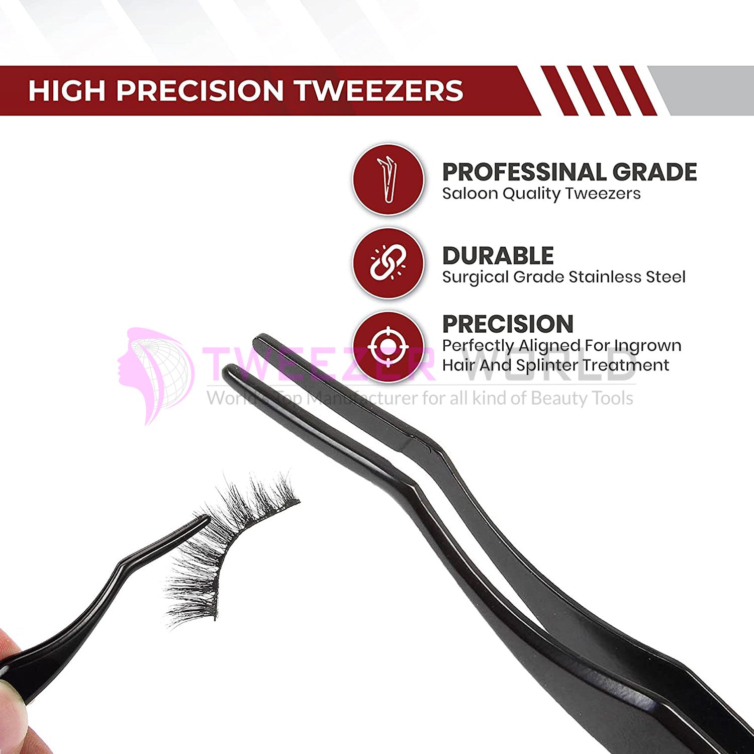 False Volume Eyelash Applicator Jet Black Tweezers