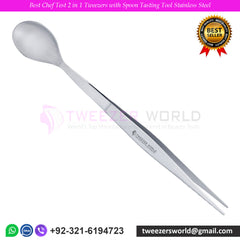 Best Chef Test 2 in 1 Tweezers with Spoon Tasting Tool Stainless Steel