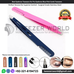 Best Eyebrow Tweezers for Pro Eyebrow Blue Pink Comb Tweezers