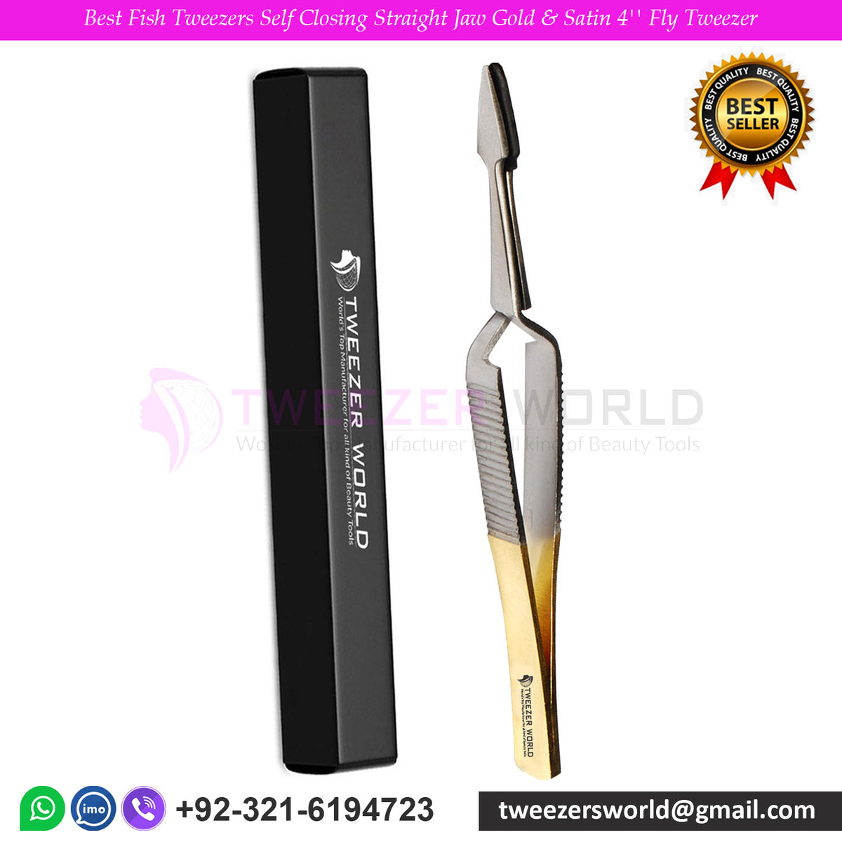 Best Fish Tweezers Self Closing Straight Jaw Gold & Satin 4'' Fly Tweezer