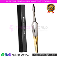 Best Fish Tweezers Self Closing Straight Jaw Gold & Satin 4'' Fly Tweezer