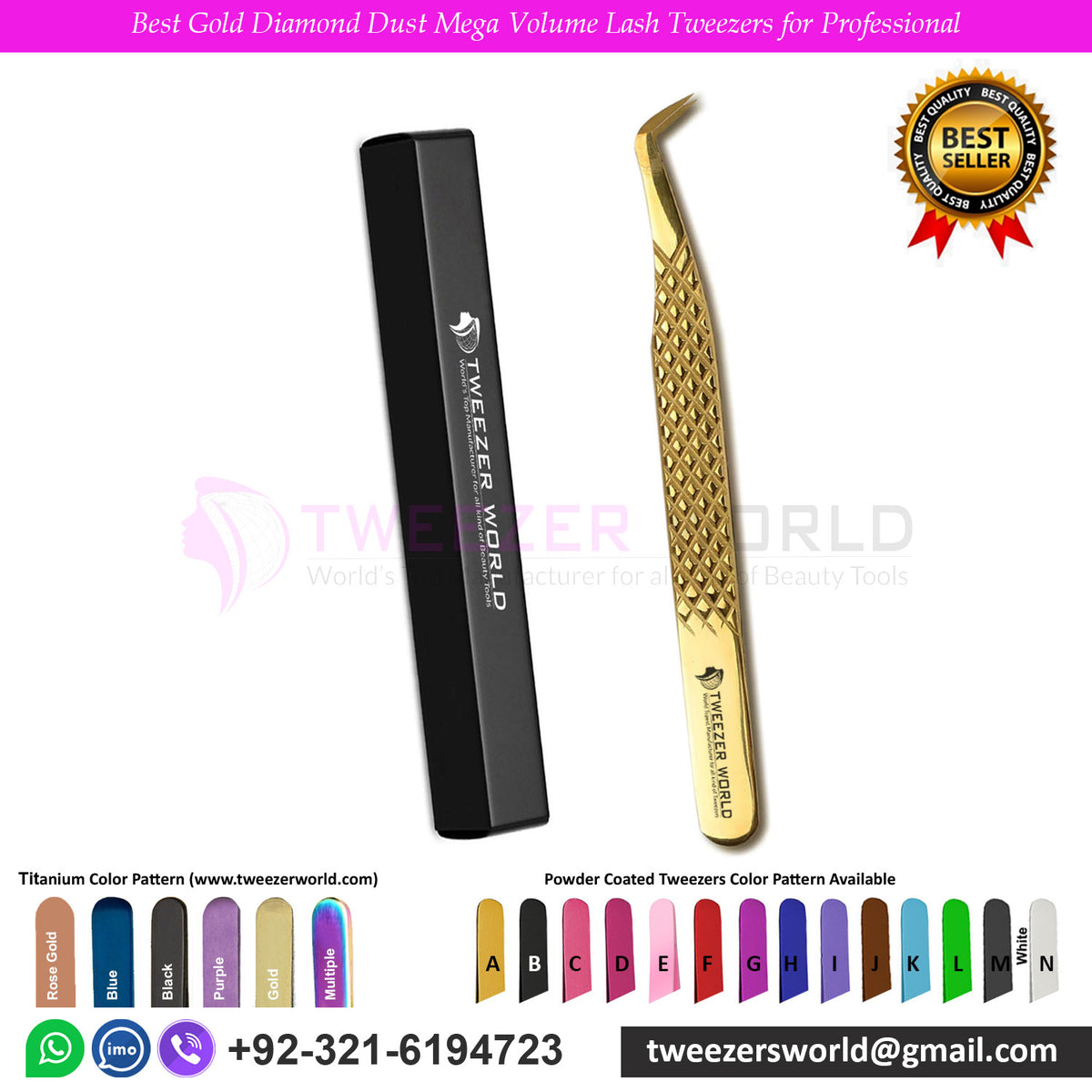 Best Gold Diamond Dust Mega Volume Lash Tweezers for Professional