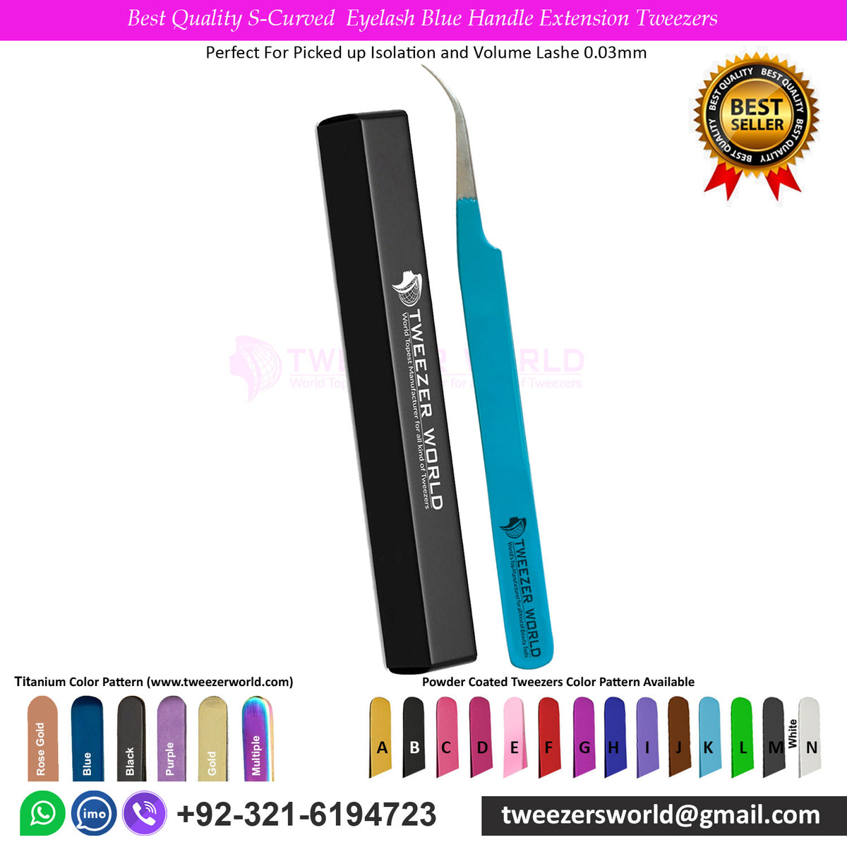 Best Quality S-Curved Eyelash Blue Handle Extension Tweezers