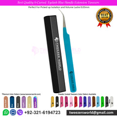 Best Quality S-Curved Eyelash Blue Handle Extension Tweezers