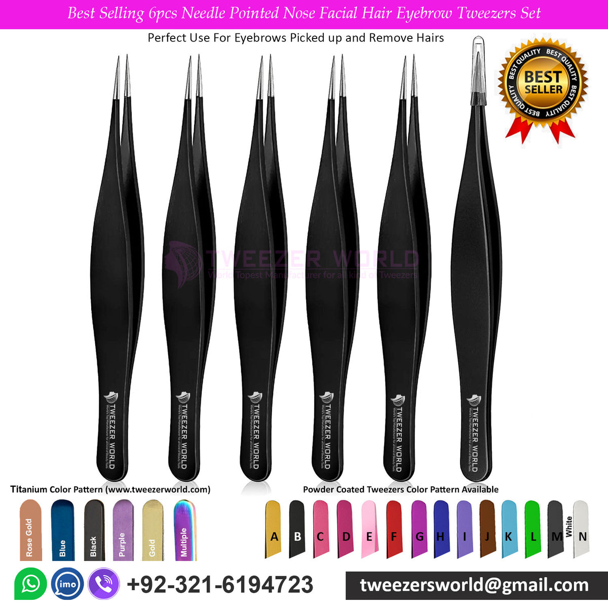 Best Selling 6pcs Needle Pointed Nose Facial Hair Eyebrow Tweezers Set